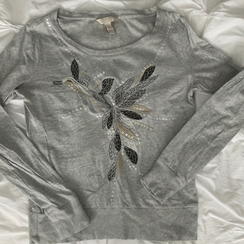 Banana Republic Heritage Grey Embroidered Bird Top